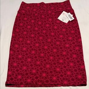 LuLaRoe Red and Pink Cassie Patterned Pencil Skirt